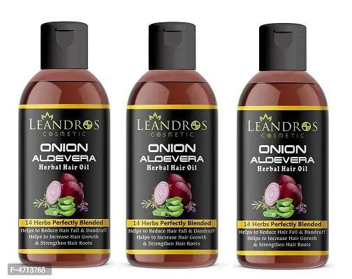 Leandros Onion Aloevera oil 14 Herbs Perfectly Blended For Hair Growth and Hair Thinking Hair Oil-Pack Of 3-(200ml)