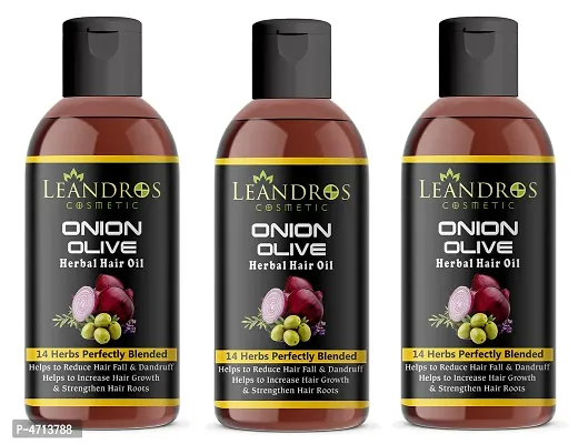 Leandros Onion Olive oil 14 Herbs Perfectly Blended For Hair Growth and Anti-Hair Fall Hair Oil Pack Of 3- (100ml)