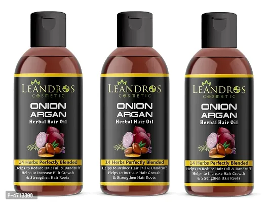 Leandros Onion Argan oil 14 Herbs Perfectly Blended For Hair Growth and Anti-Hair Fall Hair Oil Pack Of 3- (100ml)