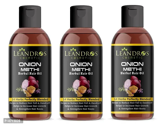 Leandros Onion Methi oil 14 Herbs Perfectly Blended For Hair Growth and Anti-Hair Fall Hair Oil Pack Of 3-(200ml)