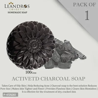 Leandros Activated Charcoal Bath Soap for Deep Clean and Anti-pollution Effect-(100gm)-thumb0