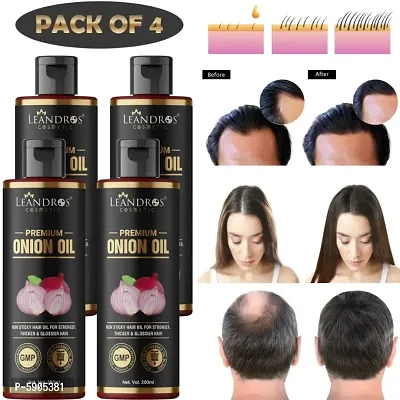 LEANDROS PREMIUM  Onion Oil Help For Rapid Hair Growth,Anti Hair Fall,Split Hair And Promotes Softer  shinier Hair 200m | pack of 4 |