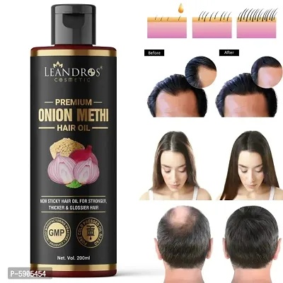Leandros Premium Onion Methi(Fenugreek) Oil Help For Rapid Hair Growth,Anti Hair Fall,Split Hair And Promotes Softer  shinier Hair 200ml