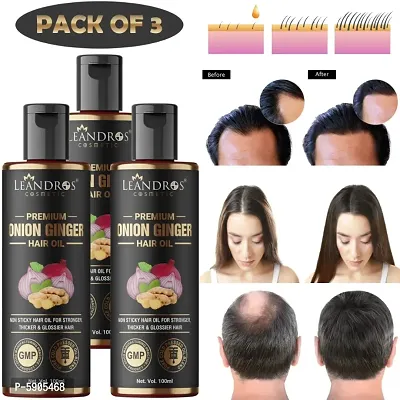 Leandros Premium  Onion Ginger Oil Help For Rapid Hair Growth,Anti Hair Fall,Split Hair And Promotes Softer  shinier Hair 100ml | pack of 3 |