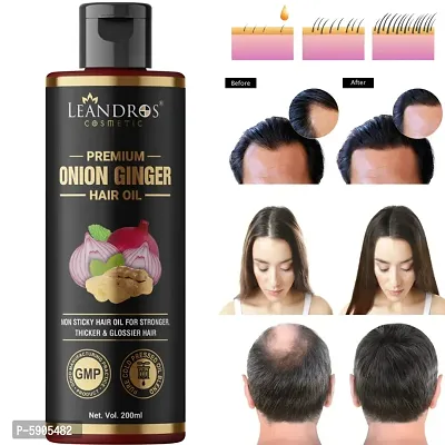 Leandros Premium Onion Ginger Oil Help For Rapid Hair Growth,Anti Hair Fall,Split Hair And Promotes Softer  shinier Hair 200ml | pack of 1 |