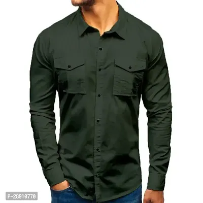 Stylish Cotton Solid Long Sleeves Shirt For Men-thumb0