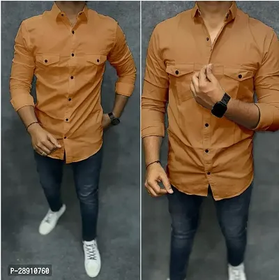 Stylish Cotton Solid Long Sleeves Shirt For Men-thumb0
