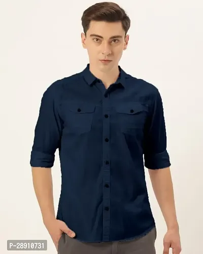 Stylish Cotton Solid Long Sleeves Shirt For Men-thumb0