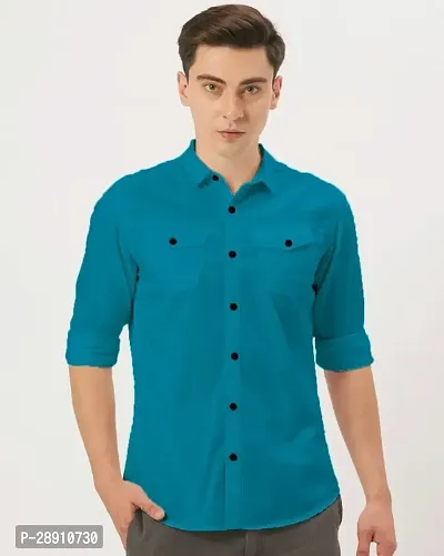 Stylish Cotton Solid Long Sleeves Shirt For Men-thumb0