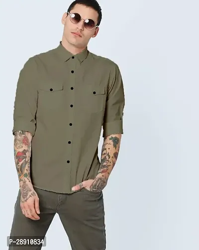 Stylish Cotton Solid Long Sleeves Shirt For Men-thumb0