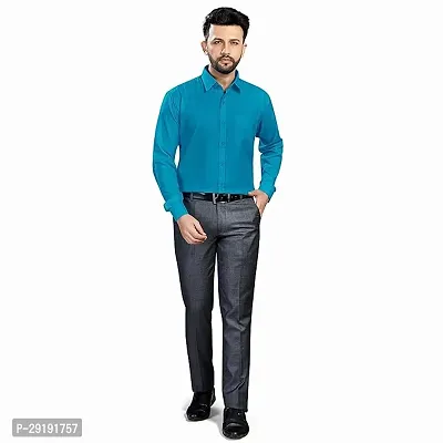 Reliable Turquoise Blue Cotton Solid Long Sleeves Casual Shirt For Men-thumb0