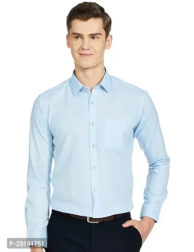 Reliable Blue Cotton Solid Long Sleeves Casual Shirt For Men-thumb0