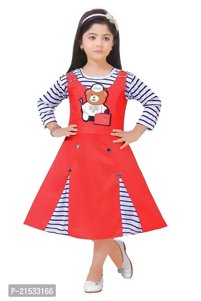 A K DEZINES Cotton Blend Teddy Dungaree Dress for Girls