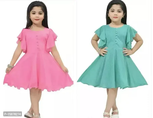 Stylish Fancy Fabulous Cotton Blend Dresses For Girls Pack Of 2-thumb0