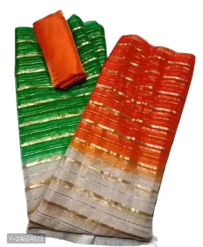 Tricolor Special Zari Pata Organza Saree-thumb0