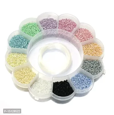 Beadsnfashion 12 Opaque Luster Glass Seed Beads Kit with 12 Mtrs Nylon Thread for Jewellery Making, Beading, Embroidery and Art and Crafts, Size 11/0 (2mm)-thumb0