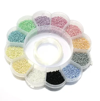 Beadsnfashion 12 Opaque Luster Glass Seed Beads Kit with 12 Mtrs Nylon Thread for Jewellery Making, Beading, Embroidery and Art and Crafts, Size 11/0 (2mm)