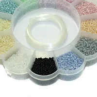 Beadsnfashion 12 Opaque Luster Glass Seed Beads Kit with 12 Mtrs Nylon Thread for Jewellery Making, Beading, Embroidery and Art and Crafts, Size 11/0 (2mm)-thumb3