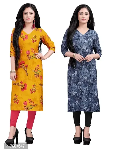 New Ethnic 4 You Women's American Crepe Straight Kurta (Combo Pack Of 2)-thumb0