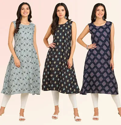 Stylish Anarkali American Crepe Stitched Kurti For Women, Pack Of 3