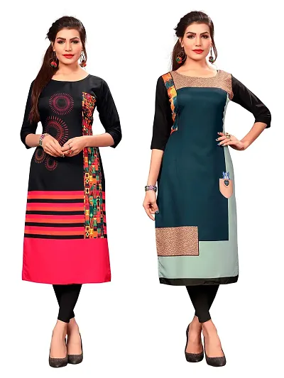 New Ethnic 4 You Women's American Crepe Straight Kurta (Combo Pack Of 2)