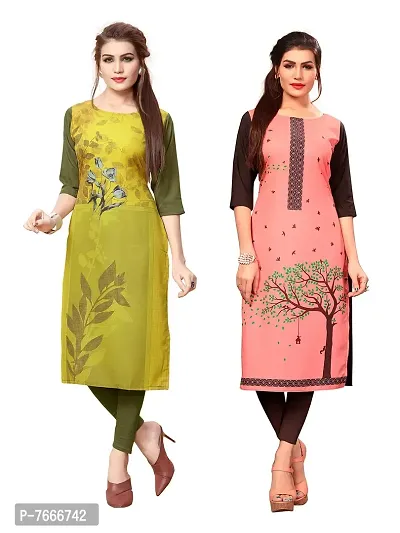 New Ethnic 4 You Women's American Crepe Straight Kurta (Combo Pack Of 2)