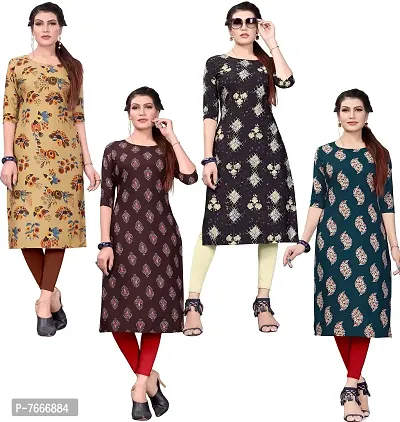 New Ethnic 4 You Women's American Crepe Straight Kurta (Combo-4kurti)