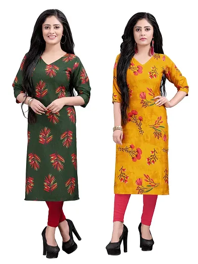 Stylish American Crepe Straight Printed Kurta - Pack Of 2