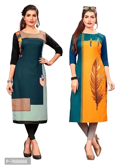 New Ethnic 4 You Women's American Crepe Straight Kurta (Combo Pack Of 2)