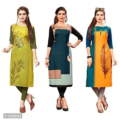 Stylish Crepe Printed Kurti For Women Pack Of 3-thumb0