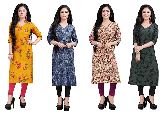 Stylish Crepe Printed A-Line Kurti - Pack of 4