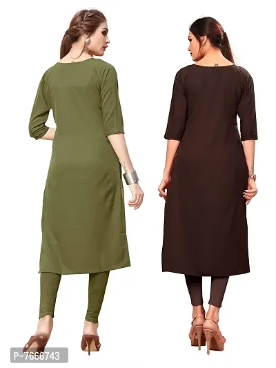 New Ethnic 4 You Women's American Crepe Straight Kurta (Combo Pack Of 2)-thumb2