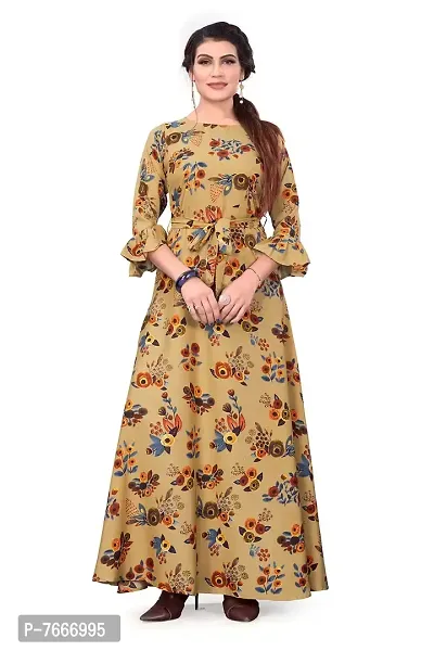 Beautiful Beige Crepe Ethnic Gowns For Women-thumb0
