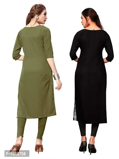 New Ethnic 4 You Women's American Crepe Straight Kurta (Combo Pack Of 2)-thumb2