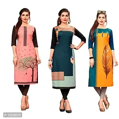 Stylish Crepe Printed Kurti For Women Pack Of 3-thumb0