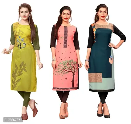 New Ethnic 4 You Women's American Crepe Straight Kurta (Combo Pack Of 3)