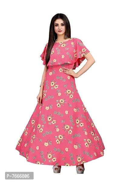 New Ethnic 4 you Women's Crepe Anarkali Gown_188 Pink Color