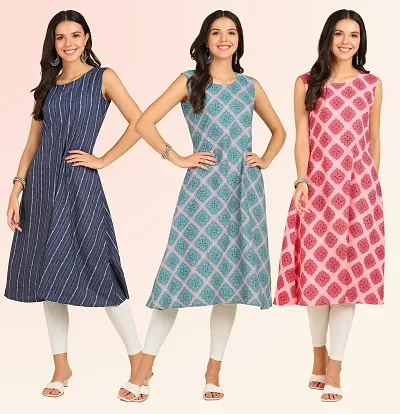 Stylish Anarkali American Crepe Stitched Kurti For Women, Pack Of 3