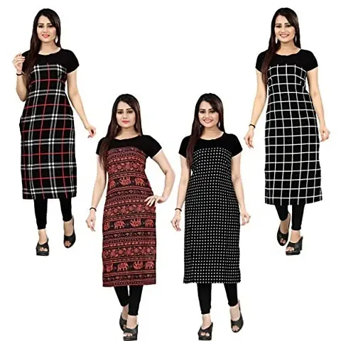 Women's Full-Stitched Crepe Straight Kurti (Combo Pack Of 4)