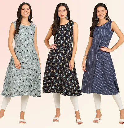 Stylish Anarkali American Crepe Stitched Kurti For Women, Pack Of 3