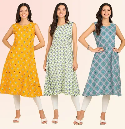 Stylish Anarkali American Crepe Stitched Kurti For Women, Pack Of 3