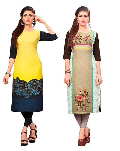 Stylish American Crepe Straight Printed Kurta - Pack Of 2