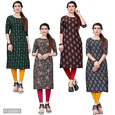 Stylish Crepe Printed Kurti For Women Pack Of 4-thumb0