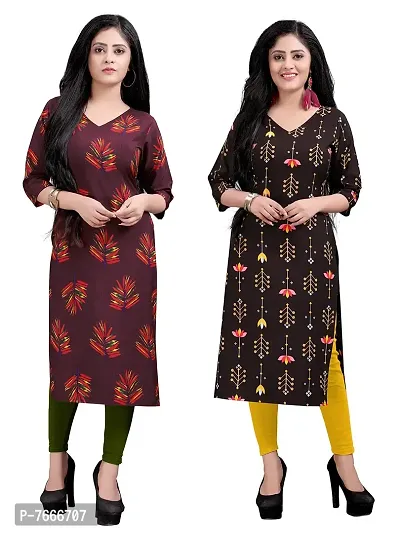 New Ethnic 4 You Women's American Crepe Straight Kurta (Combo Pack Of 2)