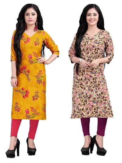 Women's Full-Stitched Crepe Straight Kurti (Combo Pack Of 2)