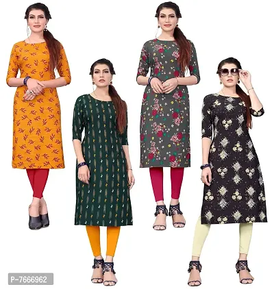 New Ethnic 4 You Women's American Crepe Straight Kurta (Combo-4kurti)