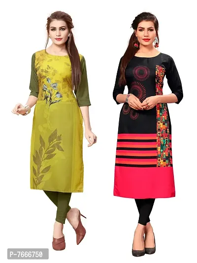 New Ethnic 4 You Women's American Crepe Straight Kurta (Combo Pack Of 2)