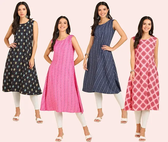 Stylish Anarkali American Crepe Stitched Kurti For Women, Pack Of 4