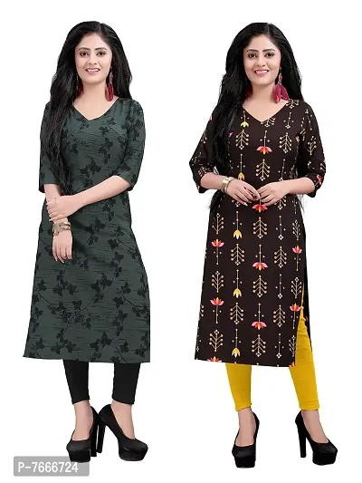 New Ethnic 4 You Women's American Crepe Straight Kurta (Combo Pack Of 2)