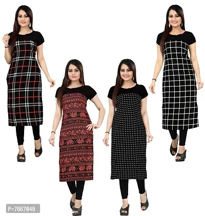 New Ethnic 4 You Women's American Crepe Straight Kurta (Combo Pack Of 4)